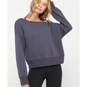 Spiritual Gangster Vida Off the Shoulder Sweatshirt in Blue Size Small